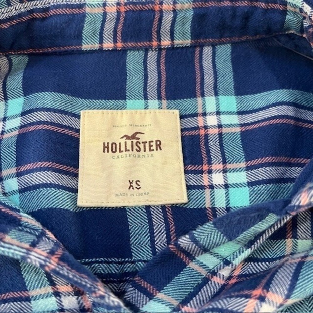Hollister Youth Blue/Turquiose Flannel Button Down Top Size XS - Picture 4 of 8
